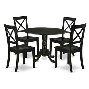 east west furniture dublin 5-piece wood dining set with round table in black
