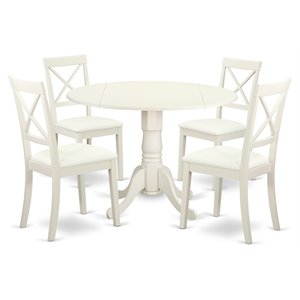East West Furniture Dublin 5-piece Dining Set with Leather Chairs in Linen White