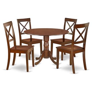 East West Furniture Dublin 5-piece Wood Dining Set with Round Table in Mahogany
