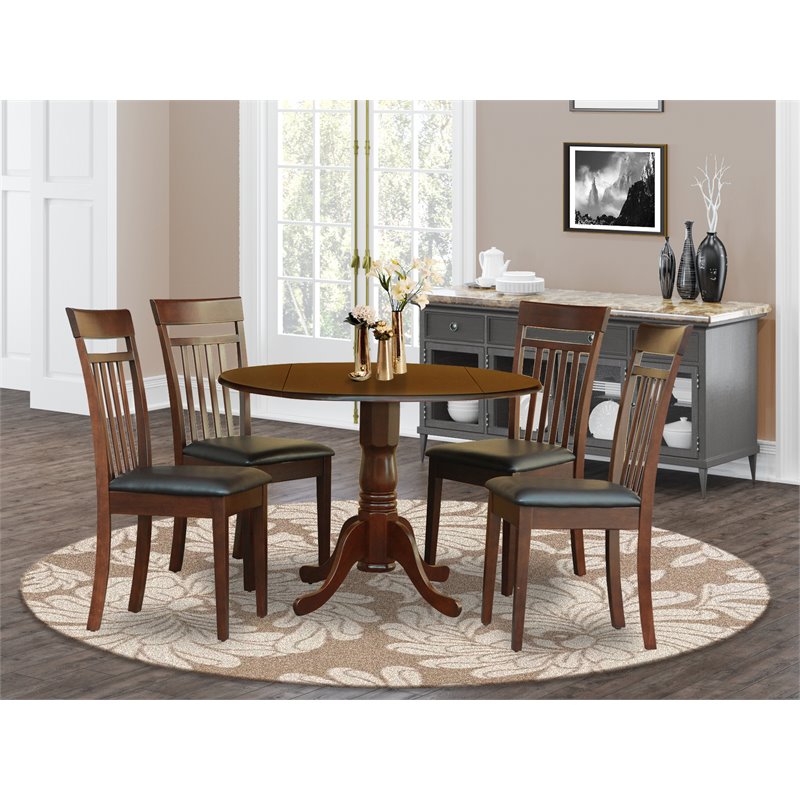 East West Furniture Dublin 5-piece Wood Dining Table Set in Mahogany