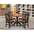 East West Furniture Dublin 5-piece Dining Set with Wood Seat in Black/Cherry