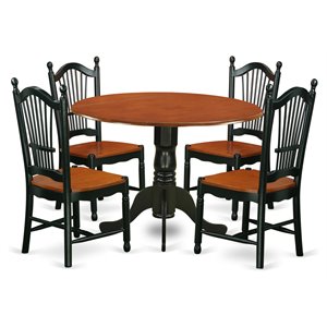 east west furniture dublin 5-piece dining set with wood seat in black/cherry