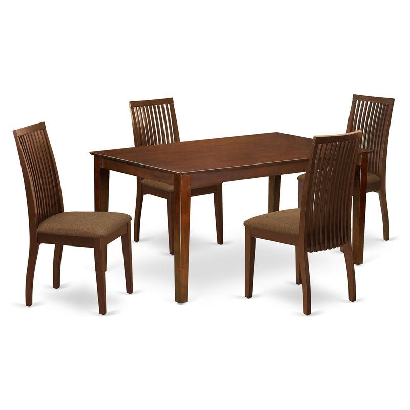 East West Furniture Capri 5-piece Wood Dining Set with Fabric Seat in Mahogany