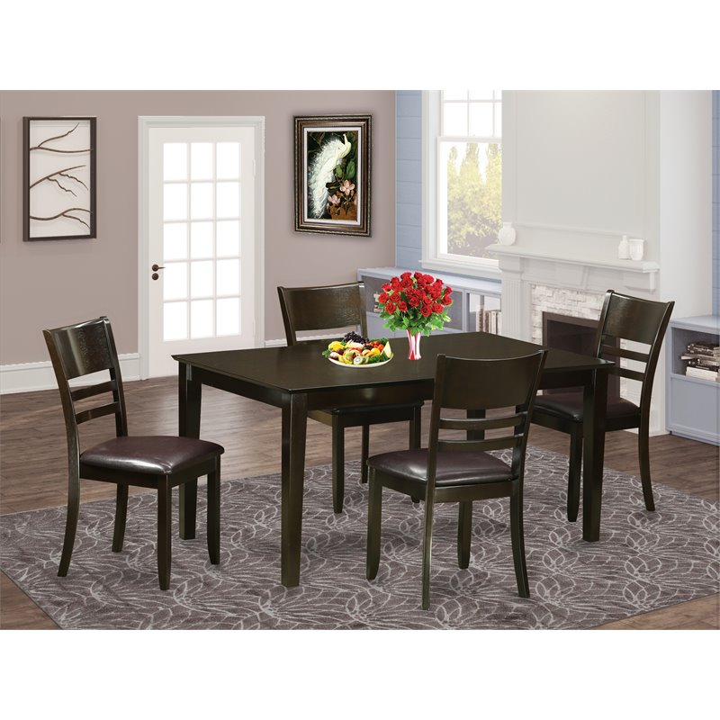 East West Furniture Capri 5-piece Wood Dining Room Set in Cappuccino