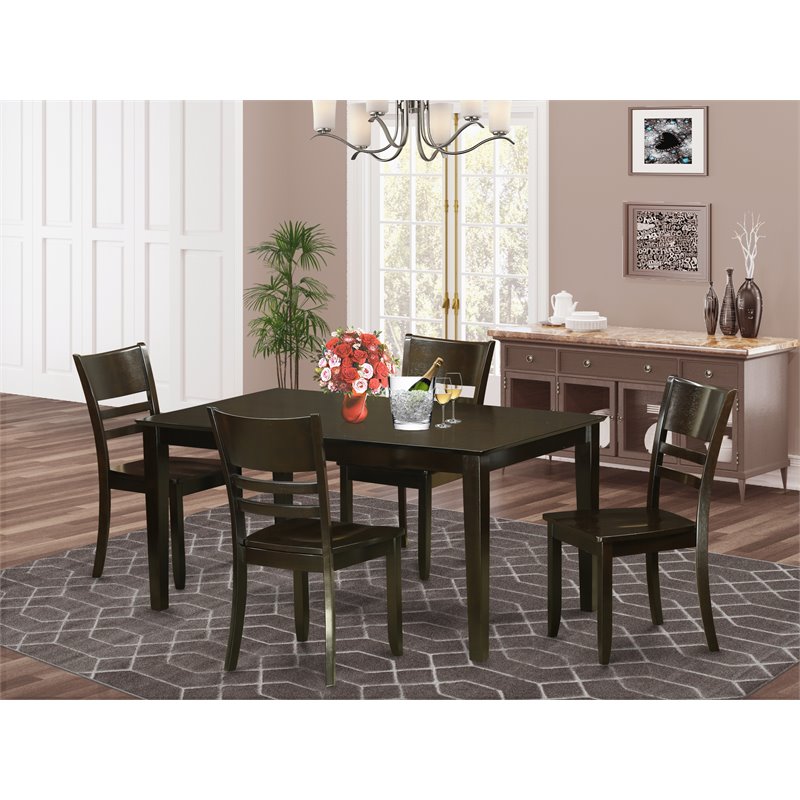 East West Furniture Capri 5-piece Wood Kitchen Table Set in Cappuccino