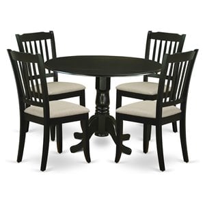 East West Furniture Dublin 5-piece Wood Dining Set with Slatted Chairs in Black