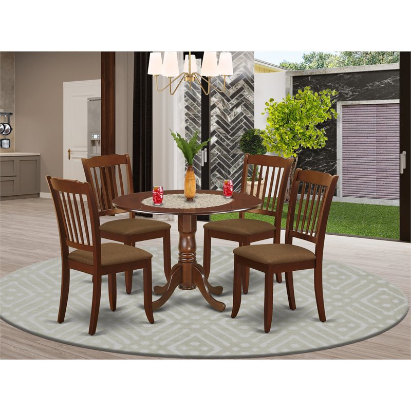 East West Furniture Dublin 5-piece Wood Dining Set with Linen Seat in Mahogany