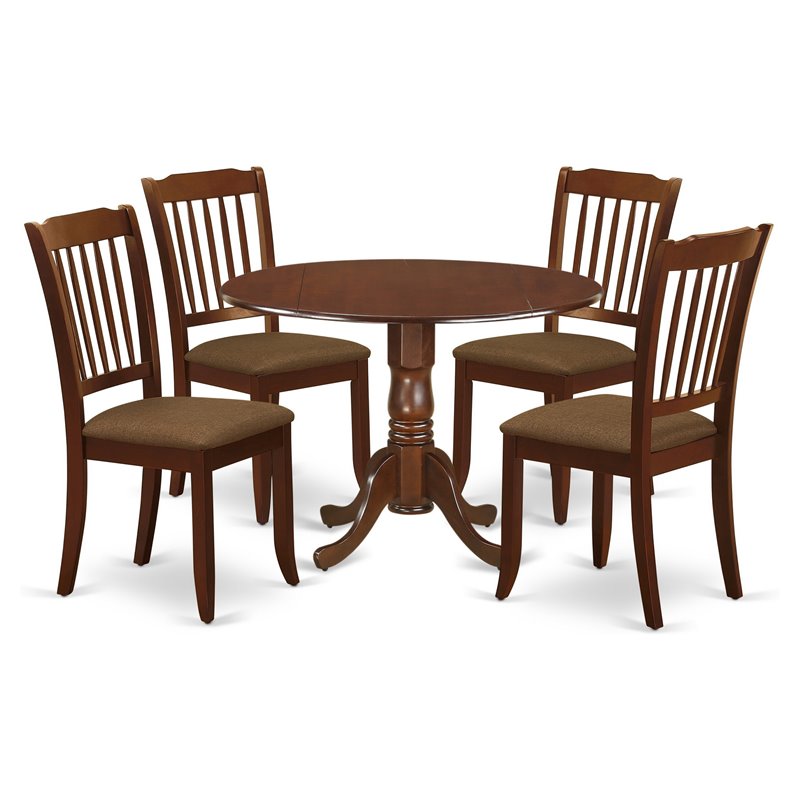 East West Furniture Dublin 5-piece Wood Dining Set with Linen Seat in Mahogany