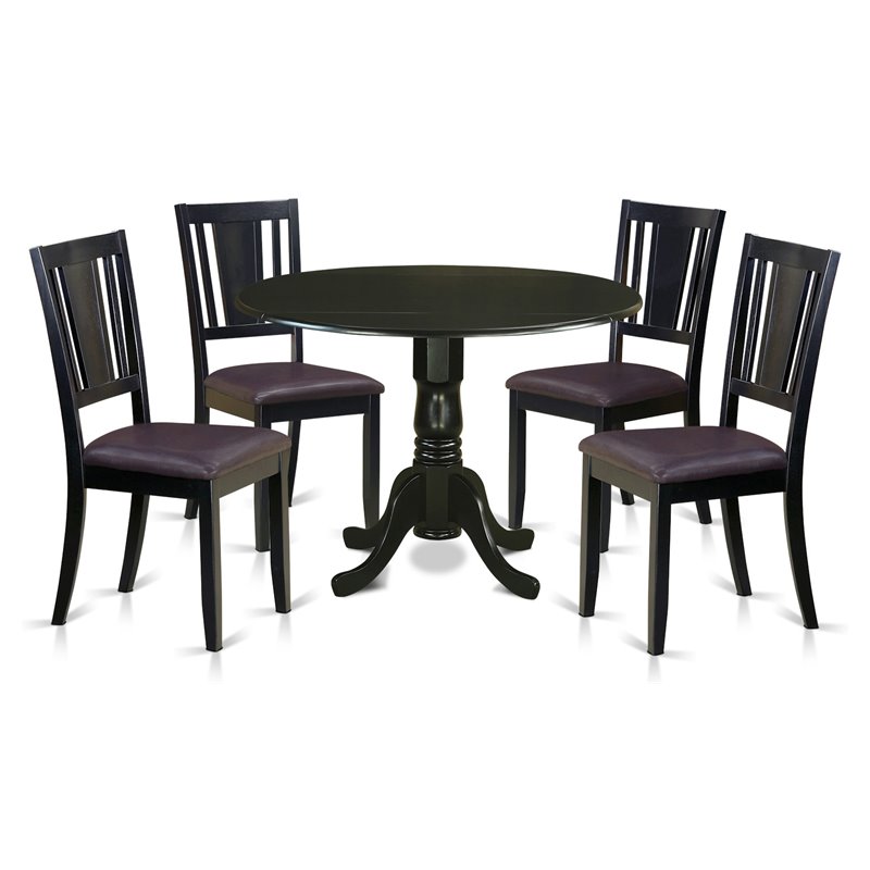 East West Furniture Dublin 5-piece Wood Dining Table and Chair Set in Black