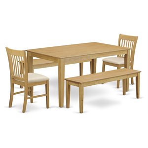 East West Furniture Capri 5-piece Wood Dining Set with Benches in Oak