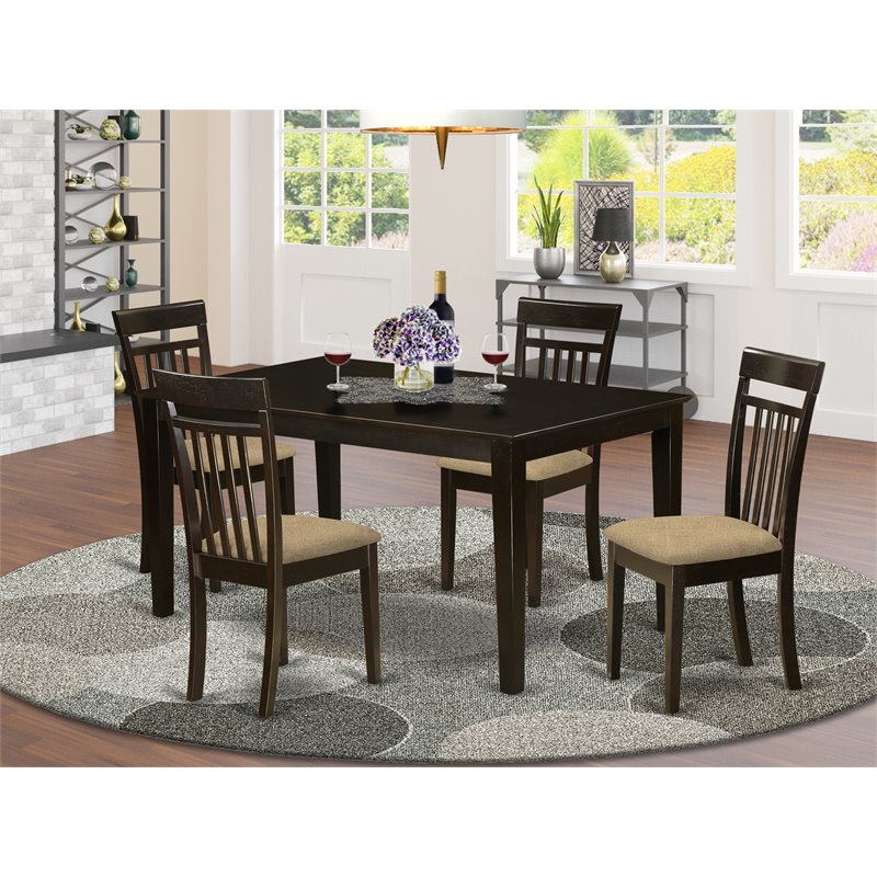 East West Furniture Capri 5-piece Wood Dining Table and Chair Set in Cappuccino