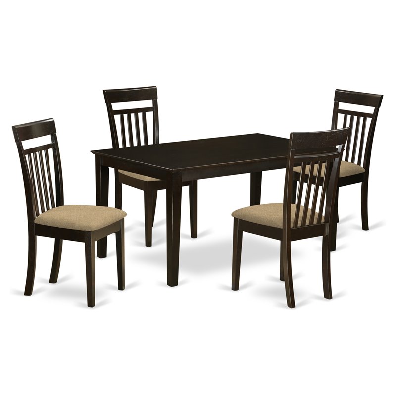 East West Furniture Capri 5-piece Wood Dining Table and Chair Set in Cappuccino