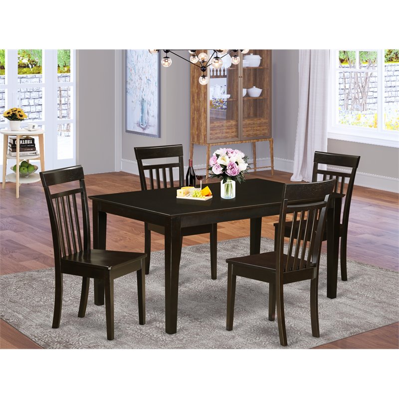 East West Furniture Capri 5-piece Wood Table and Dining Chair Set in Cappuccino