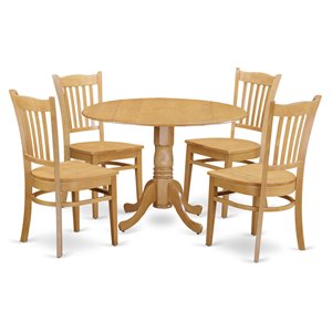 East West Furniture Dublin 5-piece Wood Dining Table and Chair Set in Oak
