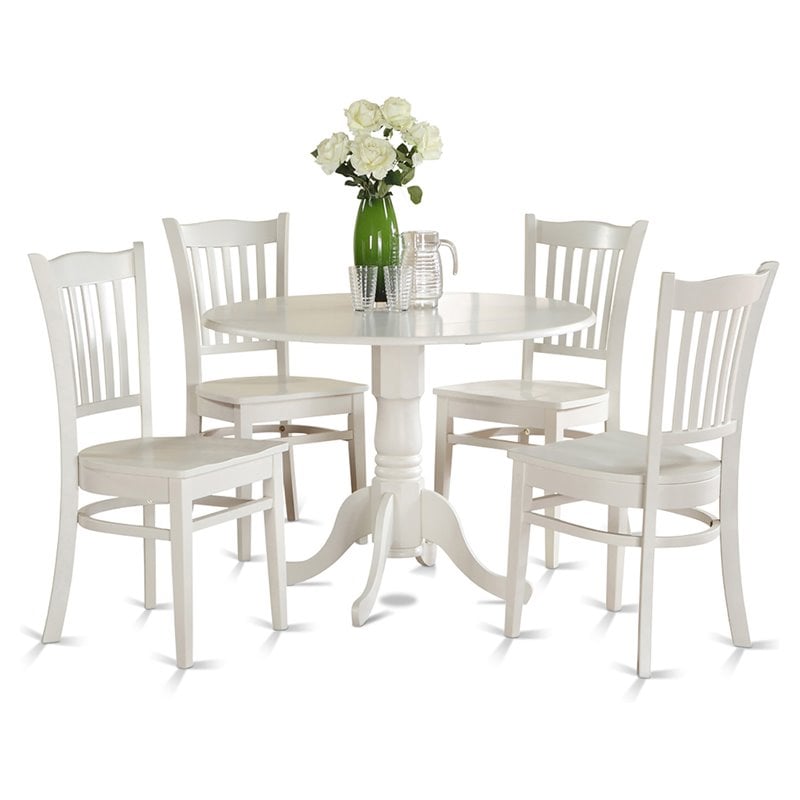 East West Furniture Dublin 5-piece Wood Dining Table and Chair Set in White