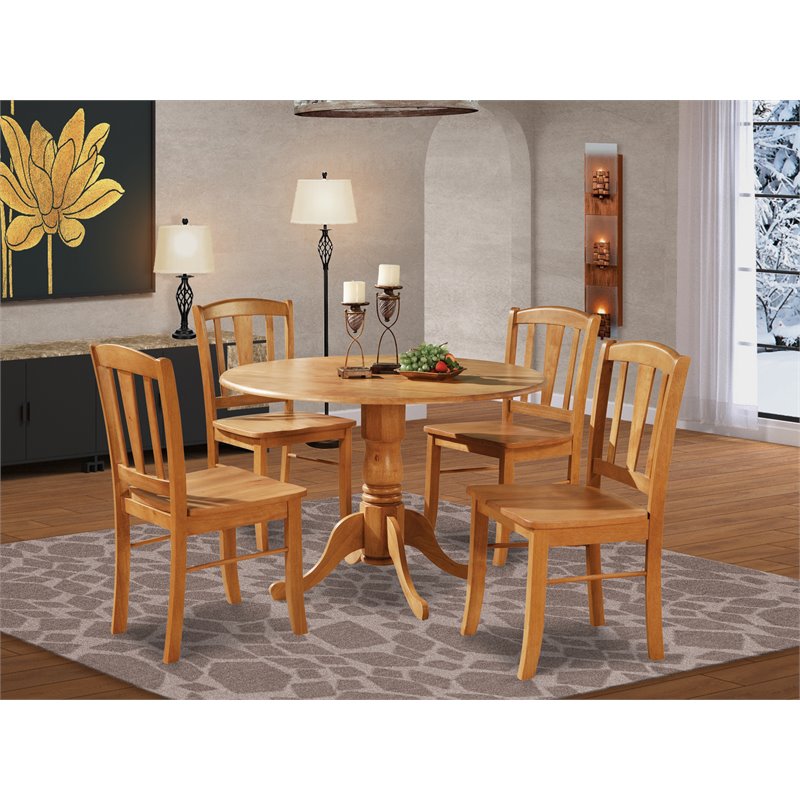 East West Furniture Dublin 5-piece Wood Dining Table and Chairs in Oak
