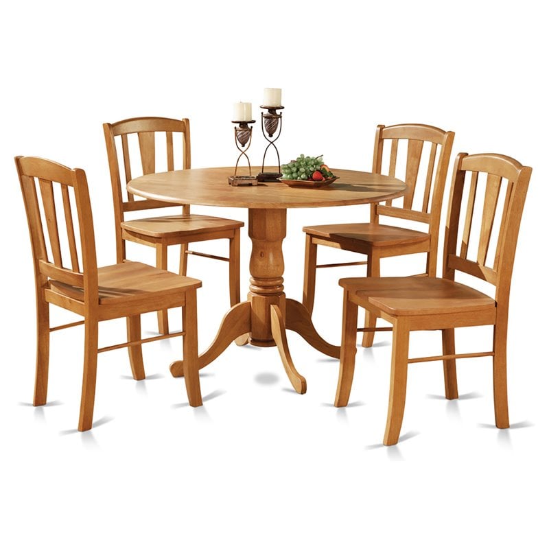 East West Furniture Dublin 5-piece Wood Dining Table and Chairs in Oak