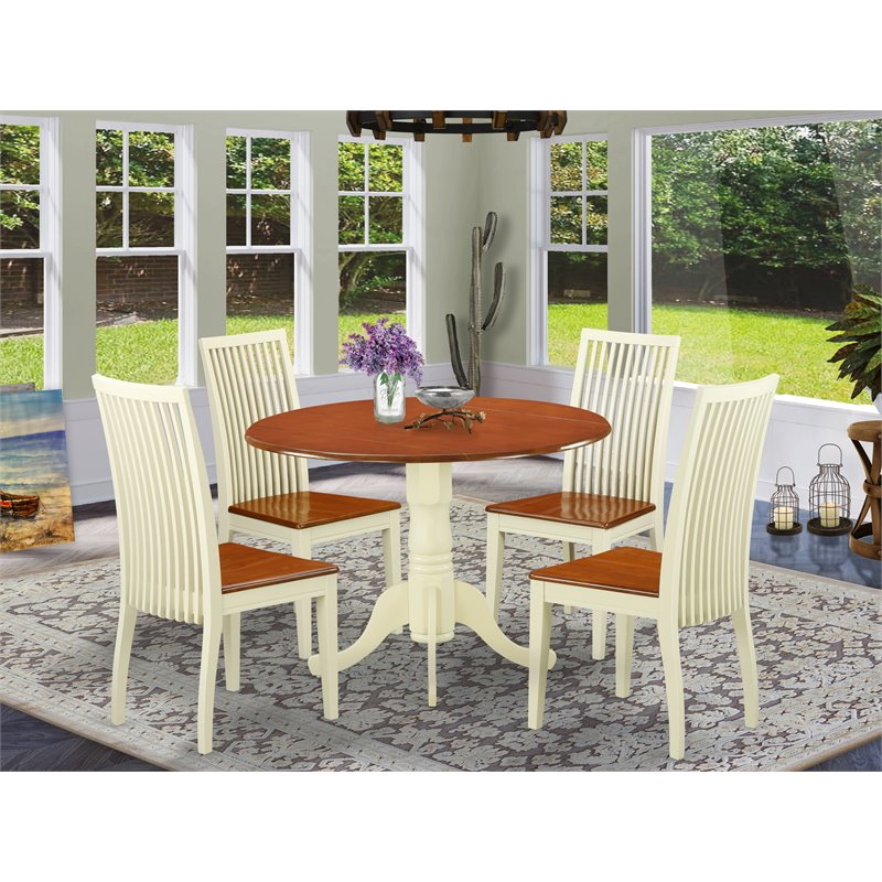 East West Furniture Dublin 5-piece Dining Set with Wood Seat Buttermilk/Cherry