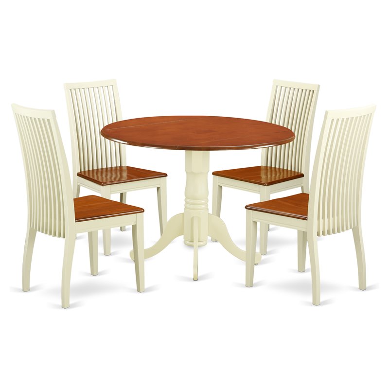 East West Furniture Dublin 5-piece Dining Set with Wood Seat Buttermilk/Cherry