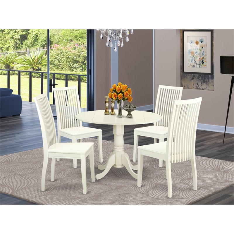 East West Furniture Dublin 5-piece Dining Set with Wood Seat in Linen White