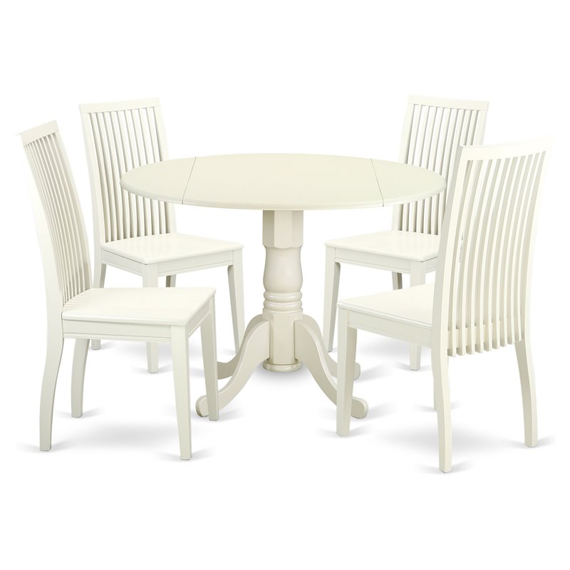 East West Furniture Dublin 5-piece Dining Set with Wood Seat in Linen White