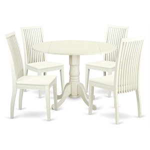 East West Furniture Dublin 5-piece Dining Set with Wood Seat in Linen White