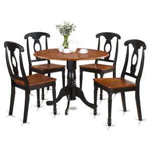 East West Furniture Dublin 5-piece Wood Table and Dinette Chairs in Black/Cherry