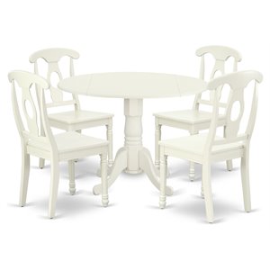 East West Furniture Dublin 5-piece Wood Dining Set with Panel Back in White