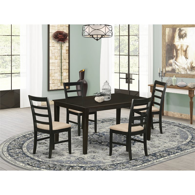 East West Furniture Capri 5-piece Wood Table and Dining Chairs in Cappuccino