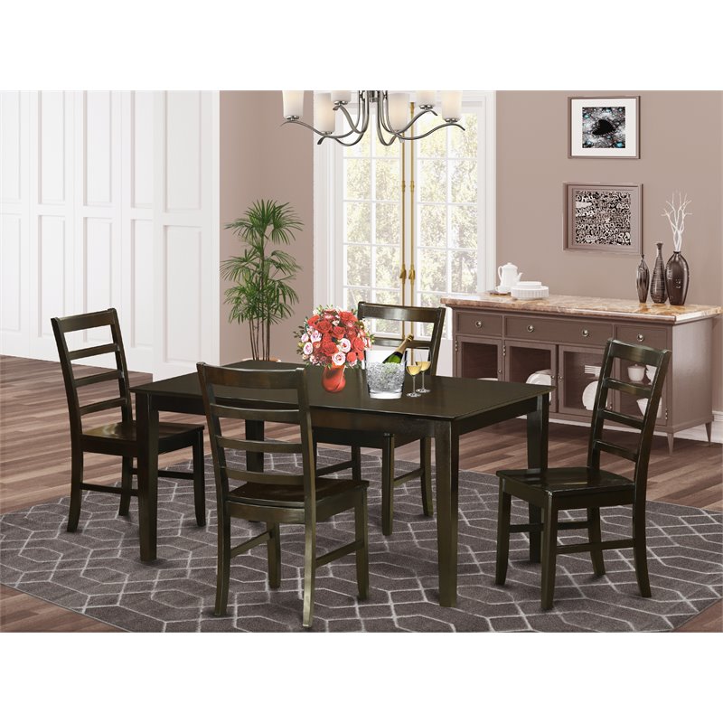 East West Furniture Capri 5-piece Dining Set with Wood Seat in Cappuccino