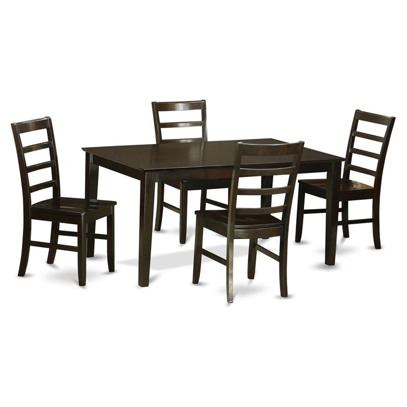 East West Furniture Capri 5-piece Dining Set with Wood Seat in Cappuccino