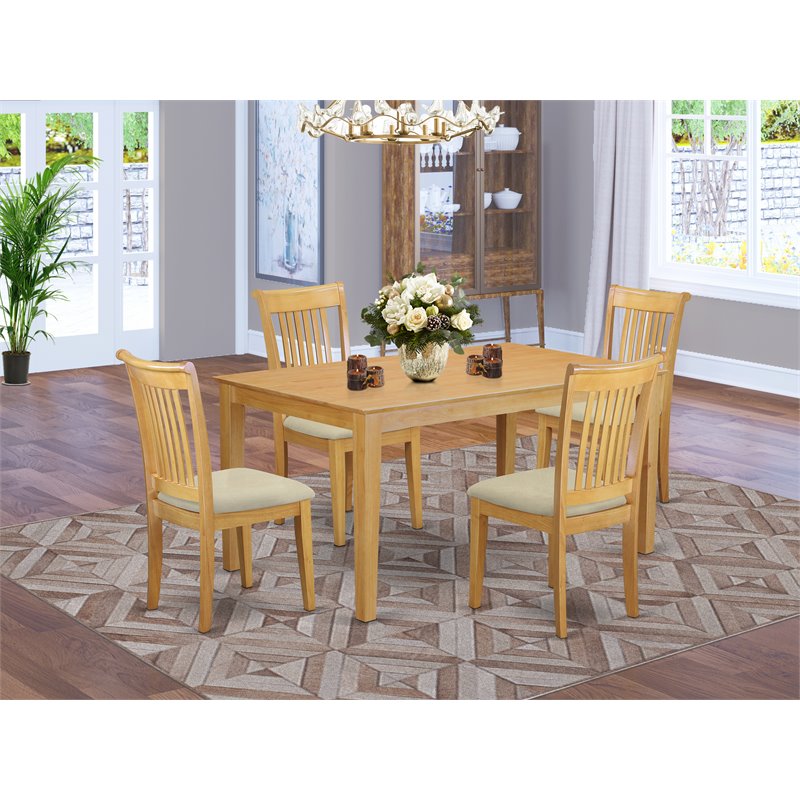 East West Furniture Capri 5-piece Wood Dining Set with Cushion Seat in Oak