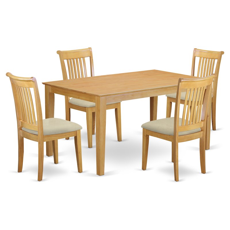 East West Furniture Capri 5-piece Wood Dining Set with Cushion Seat in Oak