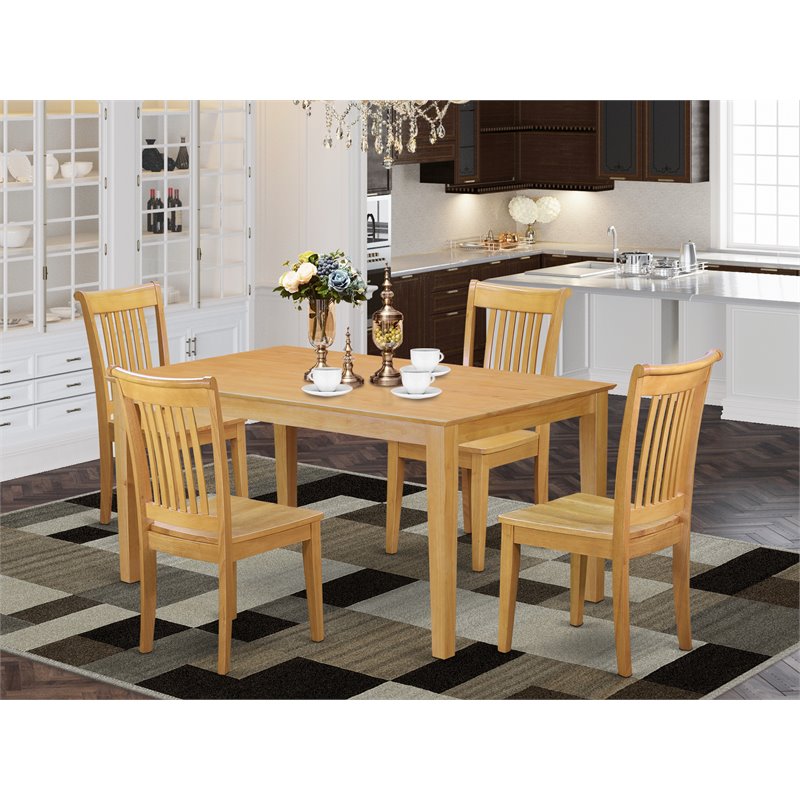 East West Furniture Capri 5-piece Traditional Wood Dining Set in Oak
