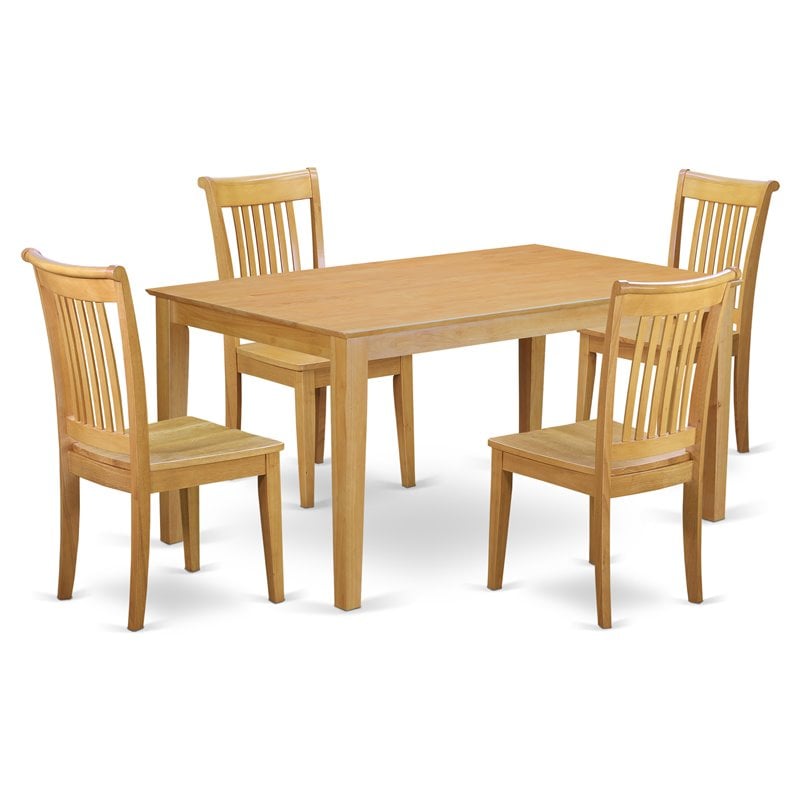 East West Furniture Capri 5-piece Traditional Wood Dining Set in Oak