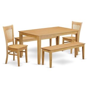 East West Furniture Capri 5-piece Wood Dining Table and Dinette Chair Set in Oak