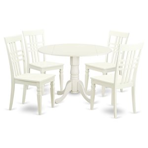East West Furniture Dublin 5-piece Wood Dining Table and Chairs in Linen White