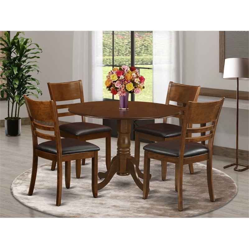 East West Furniture Dublin 5-piece Dining Set with Leather Chairs in Espresso