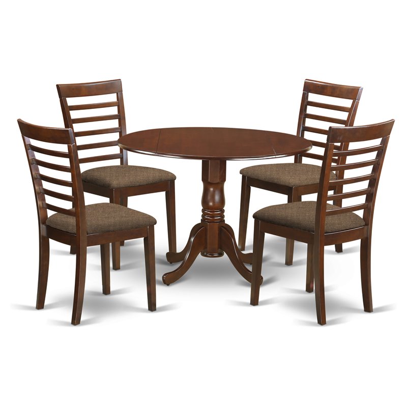 East West Furniture Dublin 5-piece Wood Dining Table and Chair Set in Mahogany