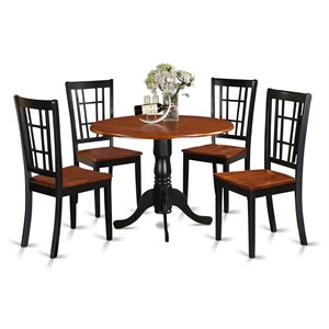East West Furniture Dublin 5-piece Wood Table and Dining Chairs in Black/Cherry