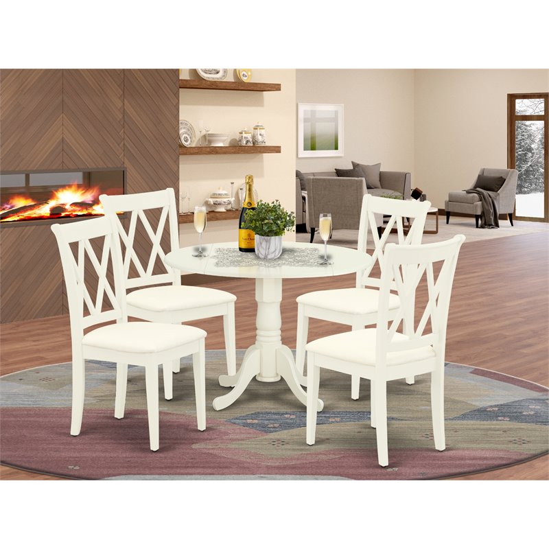 East West Furniture Dublin 5-piece Wood Dining Set with Fabric Seat in White