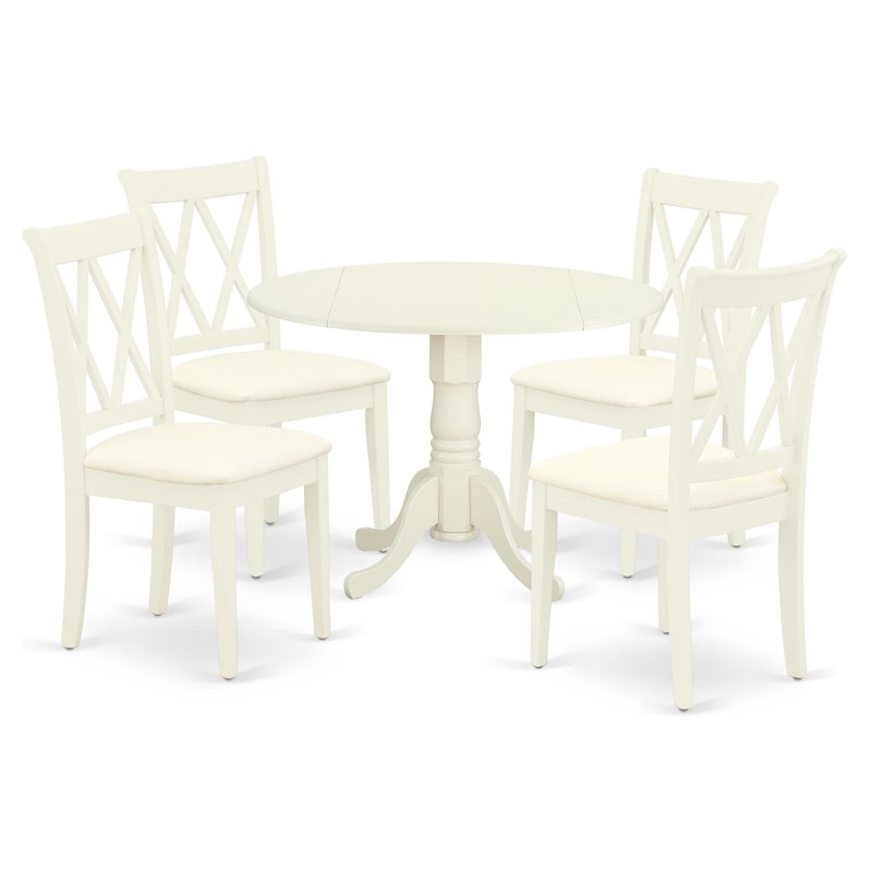 East West Furniture Dublin 5-piece Wood Dining Set with Fabric Seat in White