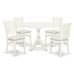 east west furniture dublin 5-piece wood dining set with round table in white