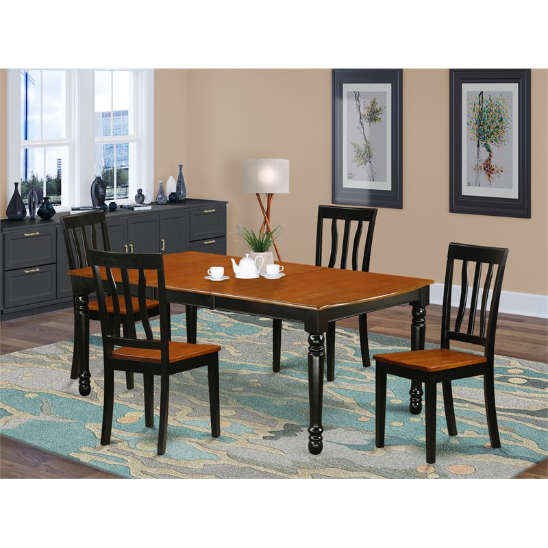 East West Furniture Dover 5-piece Traditional Wood Dining Set in Black/Cherry