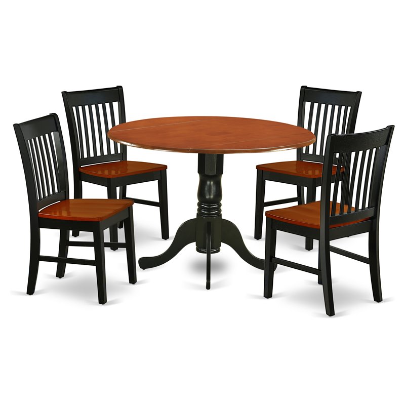 East West Furniture Dublin 5-piece Dining Set with Round Table in Black/Cherry