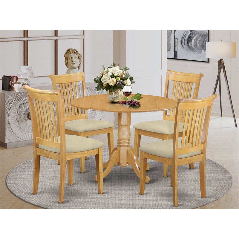 East West Furniture Dublin 5-piece Wood Dining Set with Cushion Seat in Oak