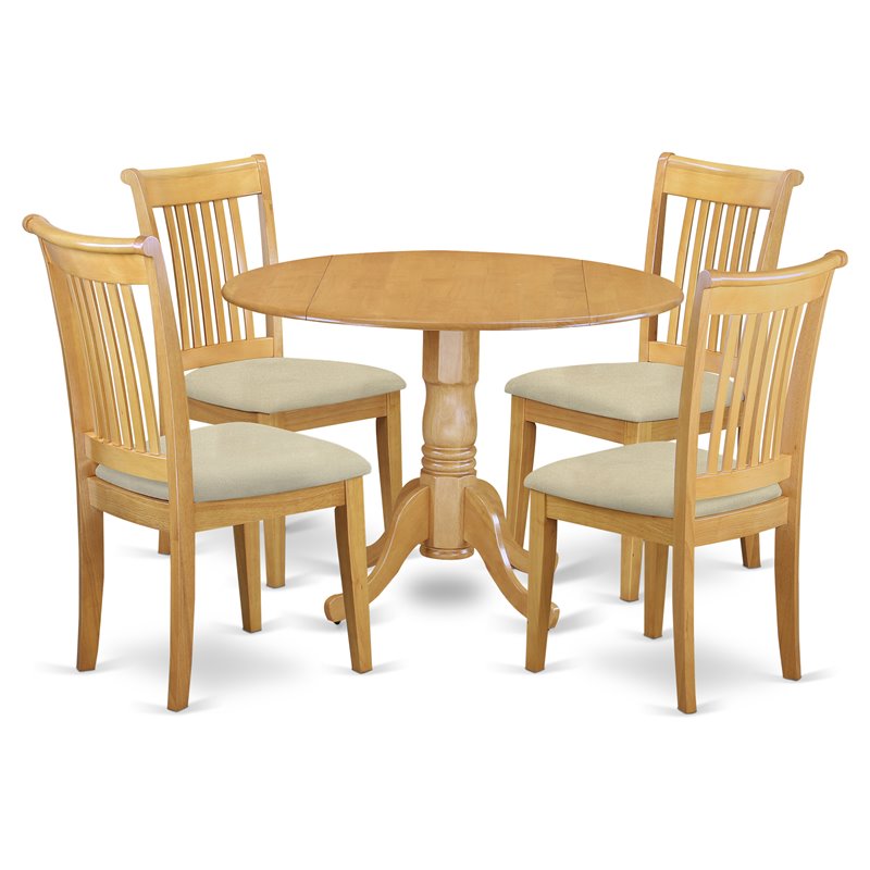 East West Furniture Dublin 5-piece Wood Dining Set with Cushion Seat in Oak