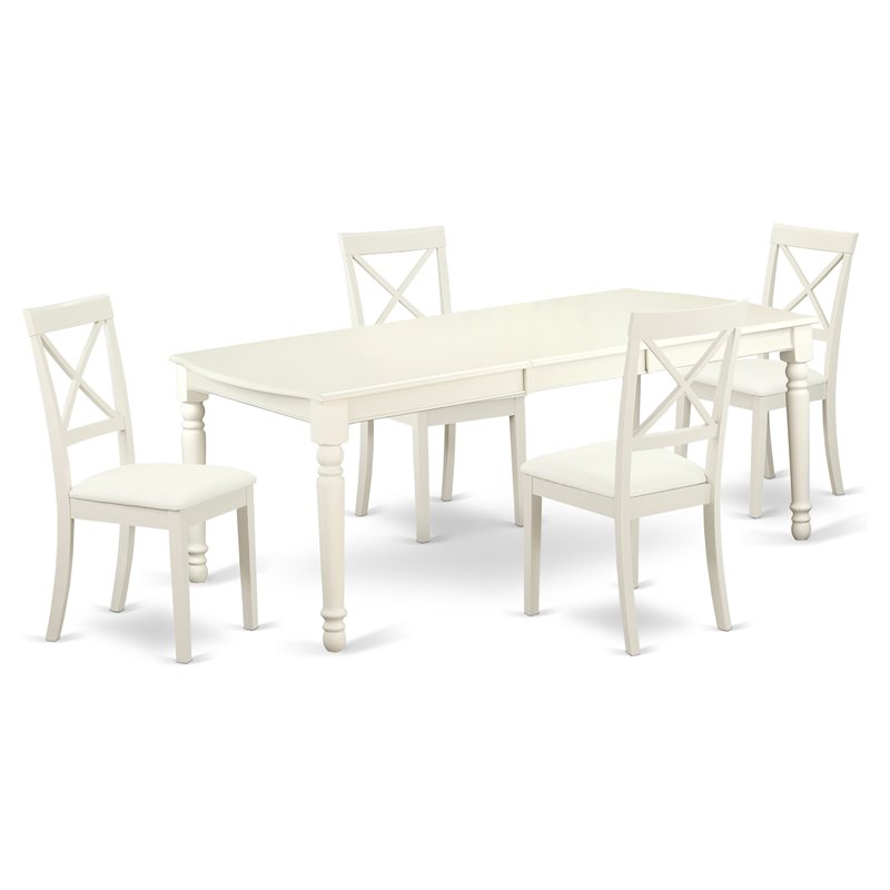 East West Furniture Dover 5-piece Wood Dining Set with Leather Seat in White