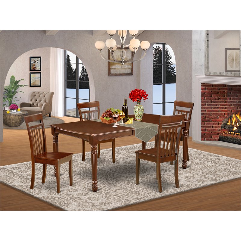 East West Furniture Dover 5-piece Dining Set with Rectangular Table in Mahogany