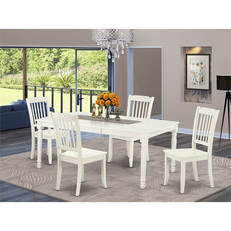 East West Furniture Dover 5-piece Wood Dining Table and Slatted Chairs in White